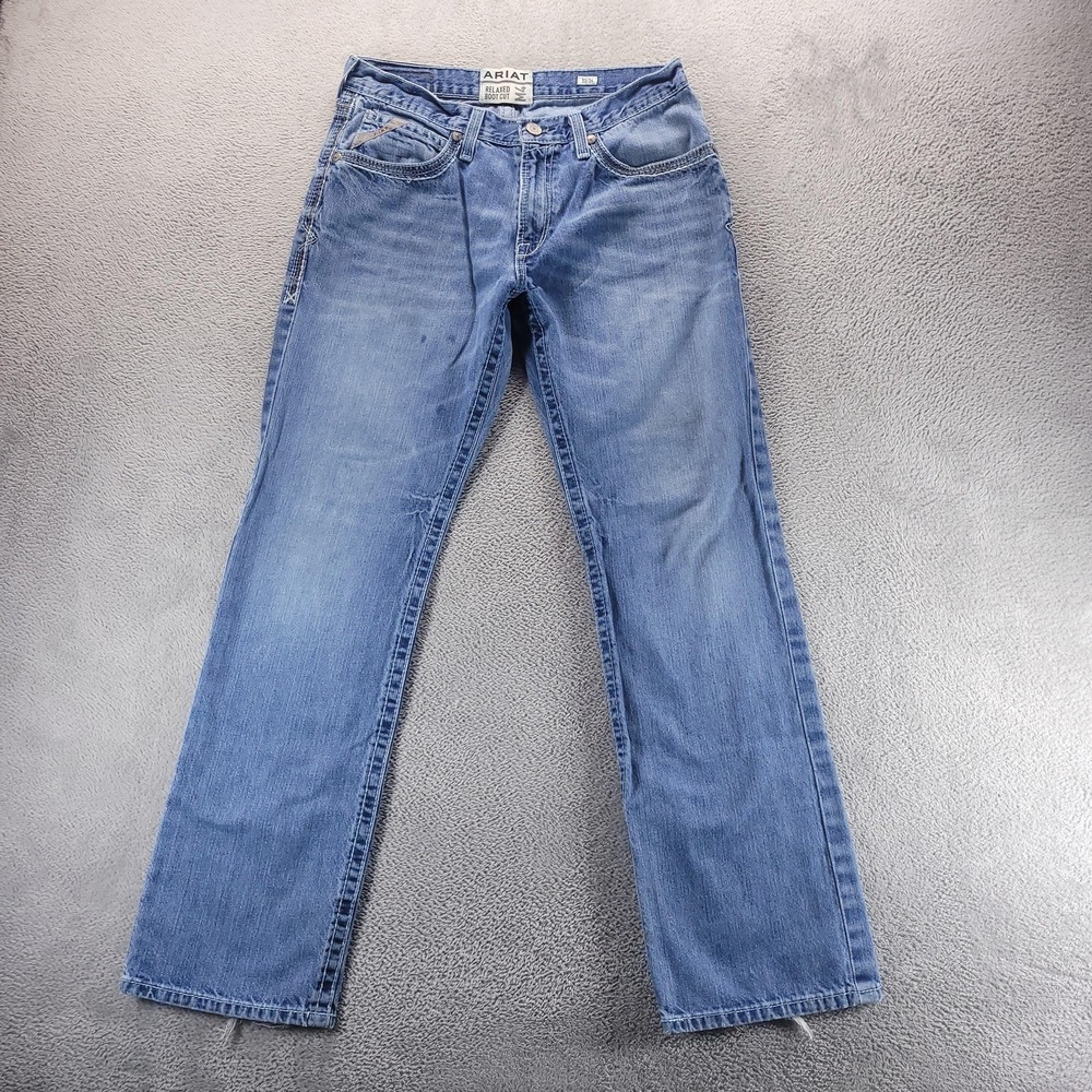 Ariat M4 Jeans Mens 33x34 Blue Relaxed Bootcut Medium Wash Workwear Cowboy